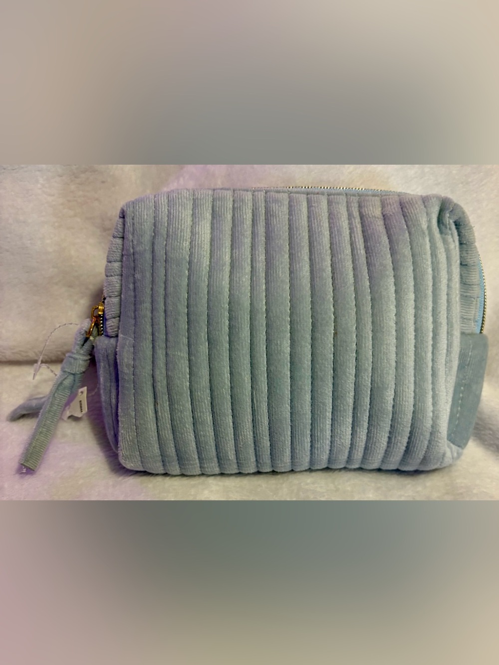 Soft Ribbed Light Blue Cosmetic Bag